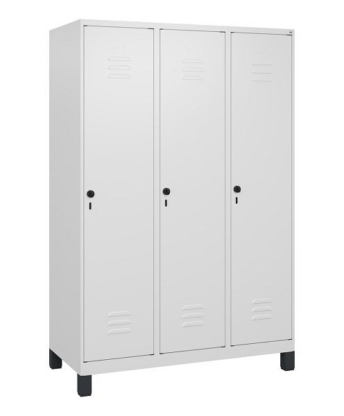 C+P Umkleidespind Classic PLUS mit Mitteltrennwand, Füße, 3 Abteile, 1800x1200x500mm, 9016/9016, Drehriegel, 0800107-32F S10014