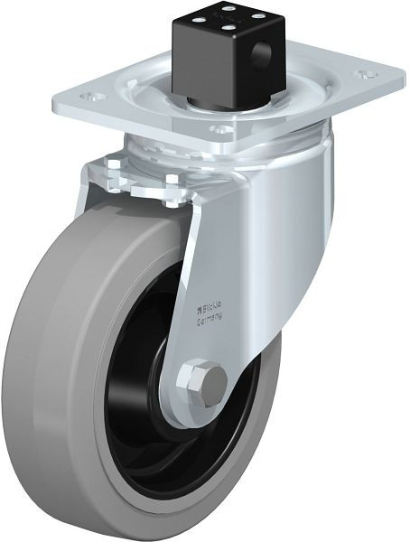 Blickle LH-POEV 160K-CS13-SG Stahlblech-Lenkrolle, Schwerlast-Ausführung, mit Anschraubplatte & Zentralfeststeller, Elastik-Vollgummi, Grau, 851862