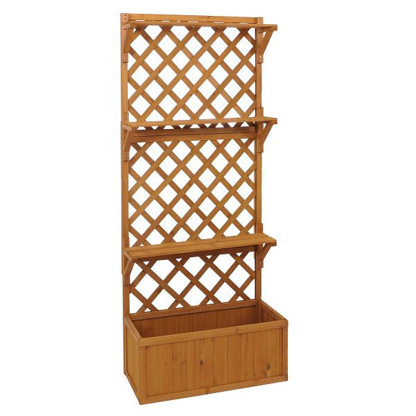 Mendler Hochbeet HWC-P69, Pflanz-/Blumenkasten Pflanzkübel Rankgitter Spalier Ablagefläche Holz FSC® 177x77x33cm, natur, 119661