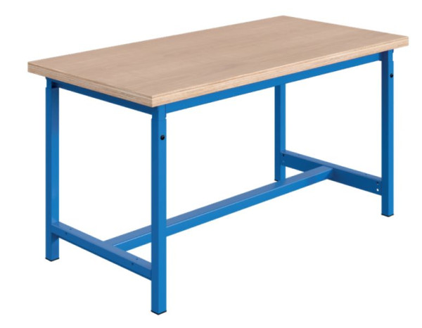 SOFAME PTH Werkbank, mechanisch höhenverstellbar, B 1800 x T 750 x H 764 bis 1044 mm, Multiplex-Arbeitsplatte 24 mm, Himmelblau RAL 5015, W010020258BI