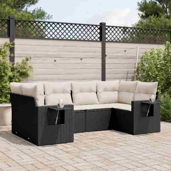 vidaXL 6-tlg. Garten-Sofagarnitur mit Kissen Schwarz Poly Rattan, UV-beständig, 3252913