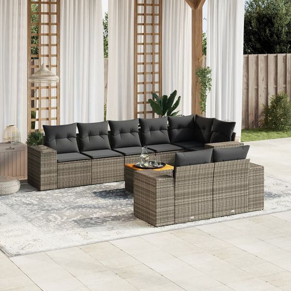 vidaXL 9-tlg. Garten-Sofagarnitur mit Kissen Grau Poly Rattan, 3257866