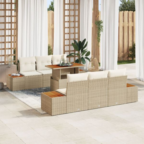 vidaXL Garten Sofa Set 7-teilig Beige Rattan Garten Essgruppe, 3350033