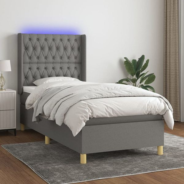 vidaXL Boxspringbett mit Matratze & LED Dunkelgrau 100x200 cm Stoff, 3139094