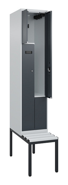 C+P Z-Spind Evolo PLUS, Bank, 2 Fächer, 2120x400x815mm, 7035/7016, Zylinderschloss, Sitzfläche Kunststoff, Sitzbank, 0490537-122 S10093