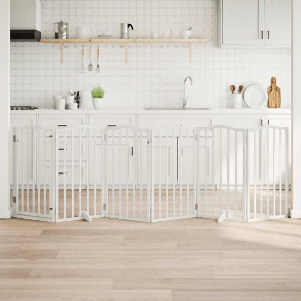 vidaXL 6-tlg. Hundetor mit Tür Faltbar Weiß 300 cm Pappelholz, 352215