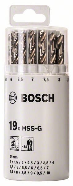 Bosch Metallbohrer-Set HSS-G, DIN 338, 135°, 19-teilig, 1 - 10 mm, Kunststoffrunddose, 2607018361
