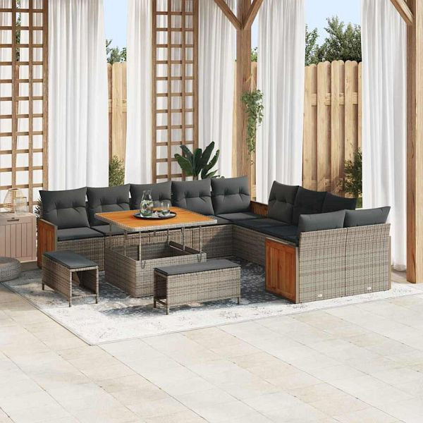 vidaXL Garten-Sofa-Set 13-teilig Grau Dunkelgrau 100 x 100 x 71 cm, 3365308
