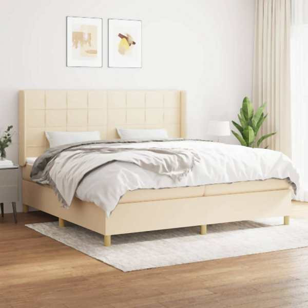 vidaXL Boxspringbett mit Matratze Creme 200x200 cm Stoff, 3132022