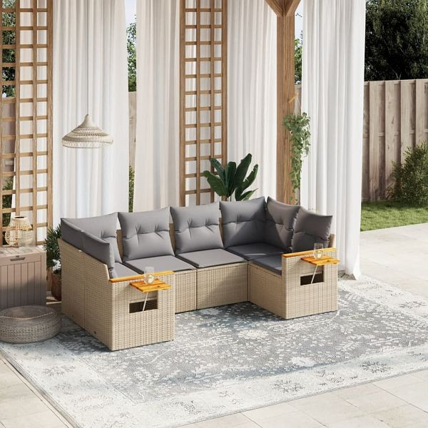 vidaXL 6-teilig Garten-Sofagarnitur mit Kissen Beige Poly Rattan, 3259504