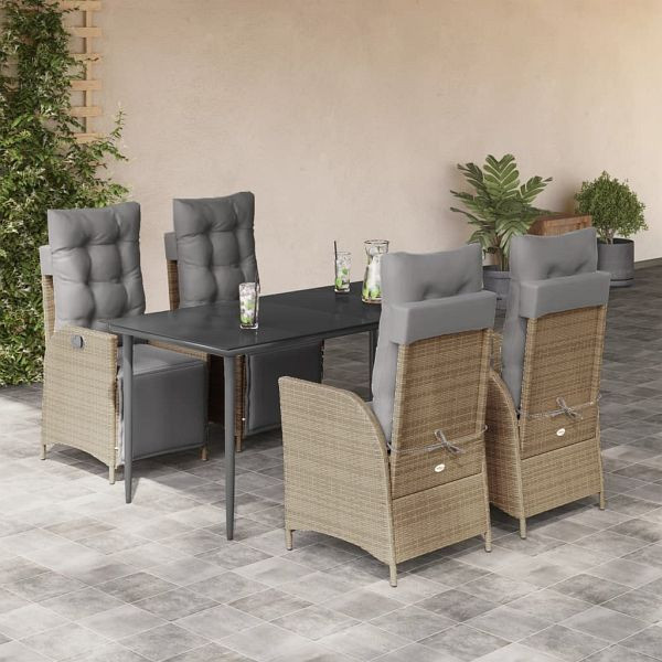 vidaXL 5-teilig Garten-Essgruppe mit Kissen Beigemischung Poly Rattan, 3213451
