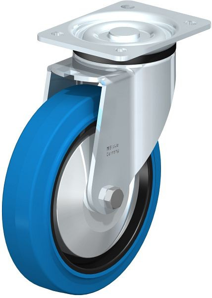 Blickle LK-POEV 200KD-SB-FA Stahlblech-Lenkrolle, schwere Ausführung, mit Anschraubplatte, Elastik-Vollgummi, Blau, 851323