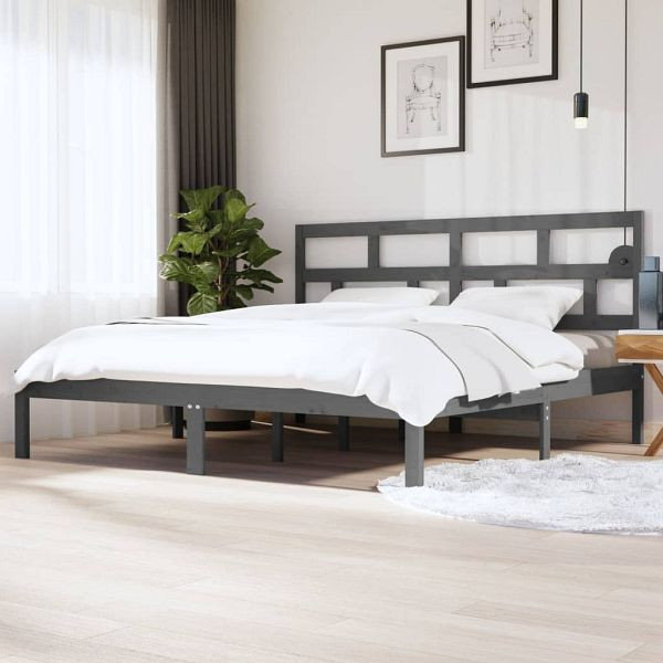 vidaXL Massivholzbett Grau Kiefer 200x200 cm, 3101240, 8720286962275