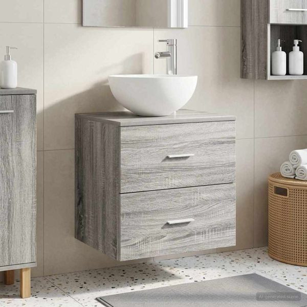 vidaXL Wandmontierte Waschbeckenschränke Grau Sonoma 49,5 x 35 x 63 cm, 890259