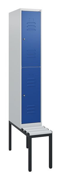 C+P Doppelstöckiger Spind Classic PLUS, 1950x300x815mm, 7035/5010, Zylinderschlösser, mit untergebauter Sitzbank, 0803505-10 S10078