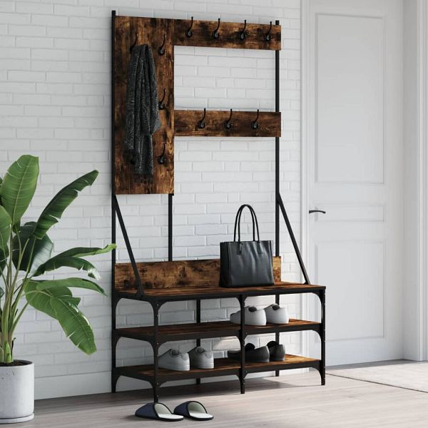 vidaXL Kleiderständer mit Schuhablage Räuchereiche 100x40x184 cm, 837854