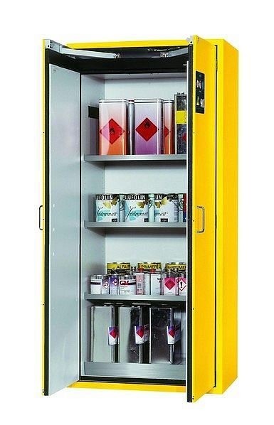 asecos Sicherheitsschrank S-CLASSIC-90, S90.196.090.WDAS in sicherheitsgelb RAL 1004 mit 3x Fachboden (Edelstahl), 30205-002-30212