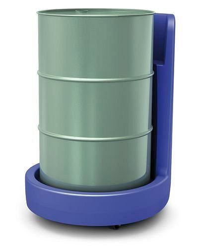 DENIOS Fassroller Poly200 S aus Polyethylen (PE), mit Schürze und Schiebebügel, blau, 181869
