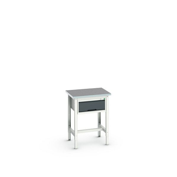 bott verso Werkbank (Linoleum-Platte) mit Querstrebenset und 1 Schublade, BxTxH: 700 x 600 x 780 - 930 mm, Lichtgrau / Anthrazitgrau, 16921601.19