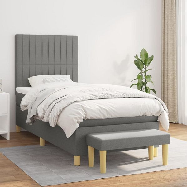 vidaXL Boxspringbett mit Matratze Dunkelgrau 100x200 cm Stoff, 3137294