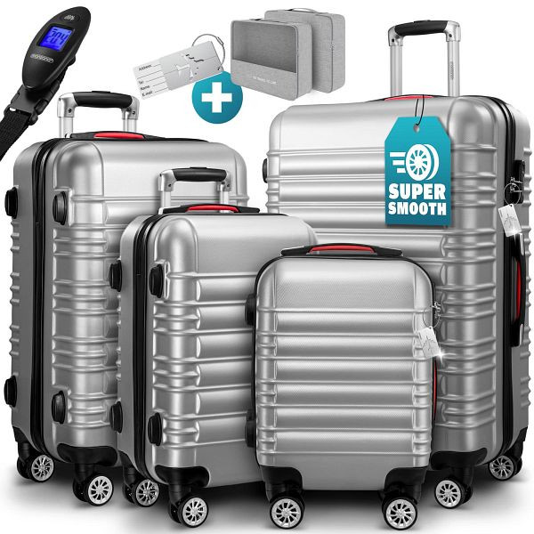 monzana Hartschalenkoffer Set 4-tlg mit Zubehör Rollen 360º Silber ABS, 109974