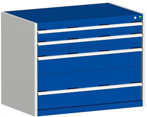 bott cubio Schubladenschrank bestückt mit 4 Schwerlastschubladen BxTxH: 1050 x 650 x 800 mm, RAL 7035/5010, 40021008.11V