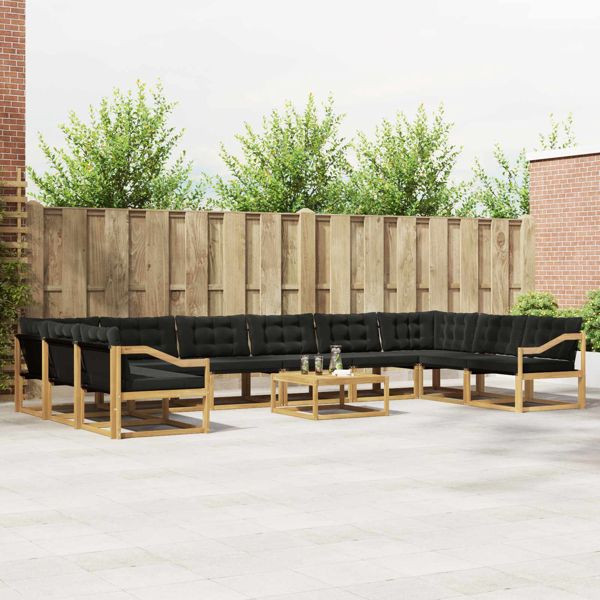 vidaXL Outdoor-Sofagarnitur mit Kissen 11-teilig Weiß und Schwarz, 3389150