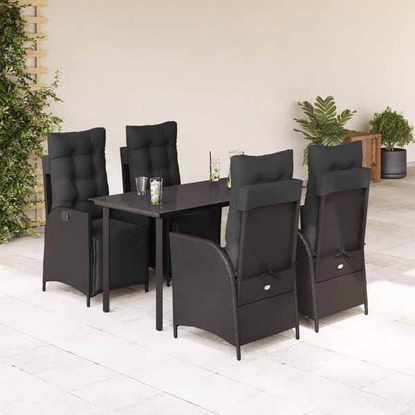 vidaXL 5-teilig Garten-Essgruppe mit Kissen Schwarz Poly Rattan, 3213401