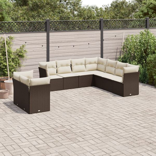 vidaXL 9-teilig Garten-Sofagarnitur mit Kissen Braun Poly Rattan, 3249682
