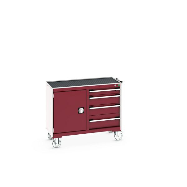 bott cubio Montagewagen 50/50 mit Abrollrand, Türe, Ablage, 4 Schubladen, BxTxH: 1050x525x885mm, Purpurrot, 41006006.24V