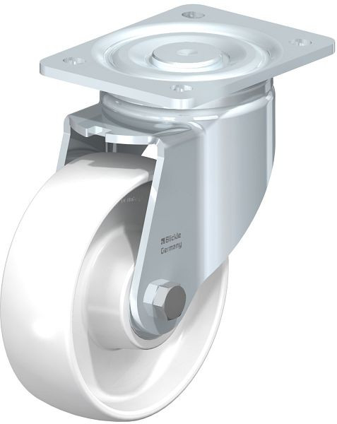 Blickle LH-PO 150K Stahlblech-Lenkrolle, Schwerlast-Ausführung, mit Anschraubplatte, Polyamid, Weiß, 6221