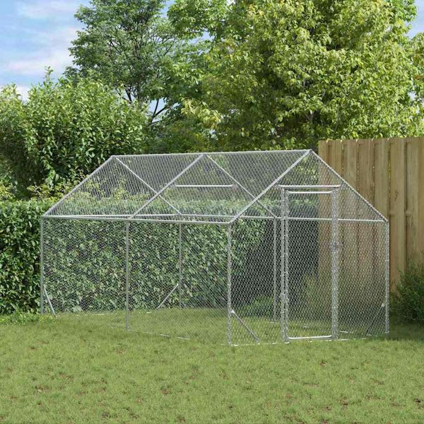 vidaXL Hühnerkäfig Silber 400 x 170 x 177 cm Verzinkter Stahl, 42023410