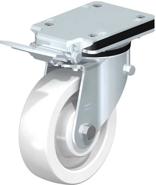 Blickle LK-SPO 160K-IS Stahlblech-Lenkrolle, schwere Ausführung, mit Anschraubplatte & Feststeller, Polyamid, Weiß, 852859