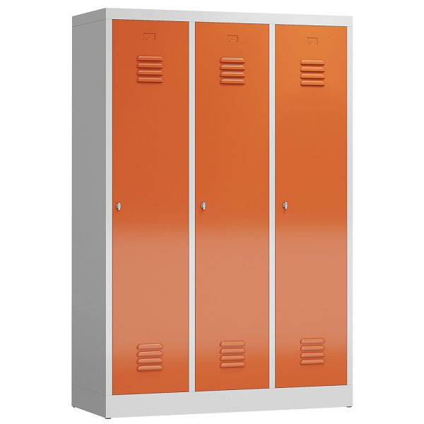 Lüllmann ClassiX Garderobenschrank, 3 Abteile mit S/W-Trennung, 1800 x 1185 x 500 mm, lichtgrau/feuerrot, X-515134