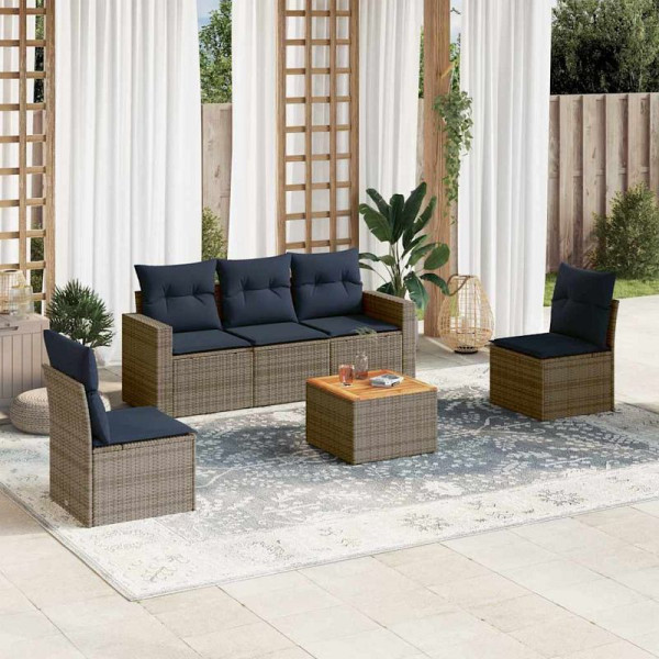 vidaXL 6-teilige Garten-Sofagarnitur mit Kissen Grau Poly Rattan, 3256397