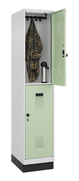 C+P Doppelstöckiger Spind Evolo PLUS, mit Sockel, 2 Fächer, 1950x400x500mm, 9016, Frontfarbe RAL 6019 Weissgrün, Drehriegel, 049320-12 S10019