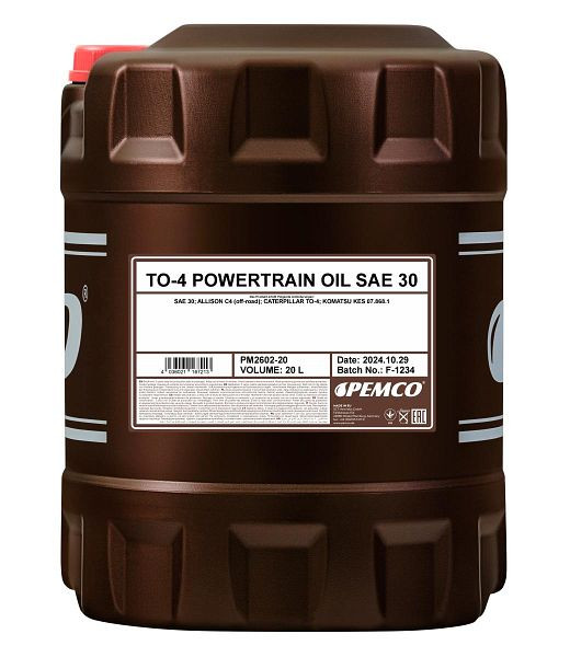 PEMCO Getriebehydraulik-Mineralöl 2602 TO-4 Powertrain Oil SAE 30, VE: 20 l, PM2602-20