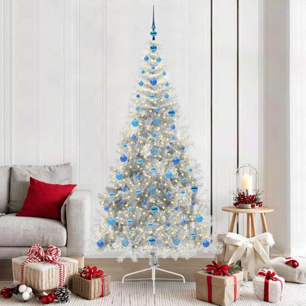 vidaXL Künstlicher vorbeleuchteter Weihnachtsbaum Silber 210 cm PET, 3397226