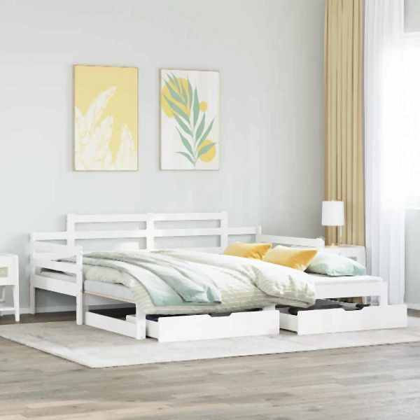 vidaXL Tagesbett Ausziehbar mit Schubladen ohne Matratze Weiß 90x200cm, 3302238