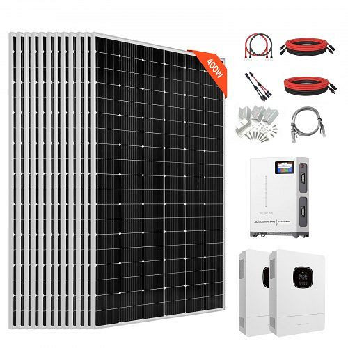 VEVOR 4800W 48V Solarpanel-Set: 12x 400W Module + 51,2V 300Ah LiFePO₄-Batterie + 2x 5kW Hybrid-Wechselrichter, ZHSKU00000000000481