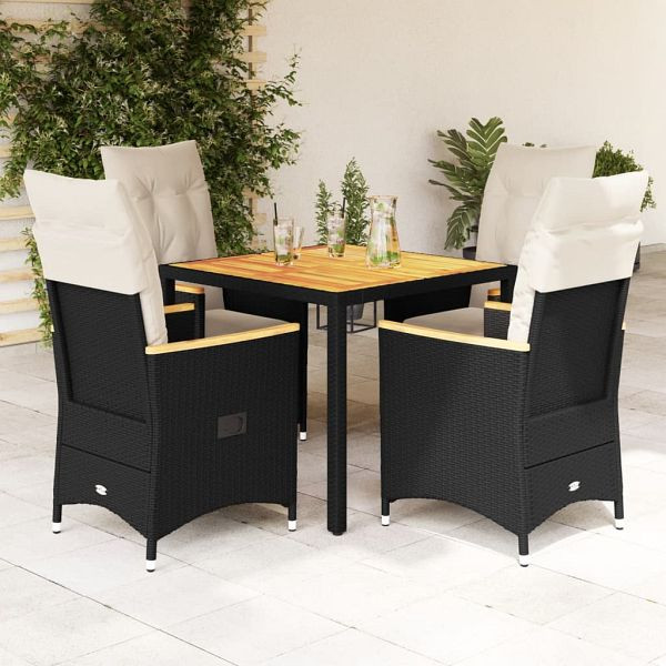 vidaXL 5-teilig Garten-Essgruppe mit Kissen Schwarz Poly Rattan, 3276833