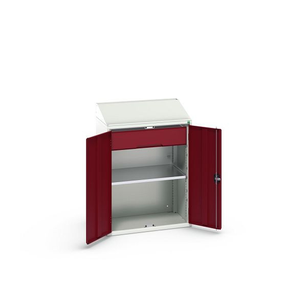 bott verso Pultschrank, mit 1 Fachboden und 1 Schublade, BxTxH: 800 x 550 x 1130 mm, Lichtgrau / Purpurrot, 16926470.24