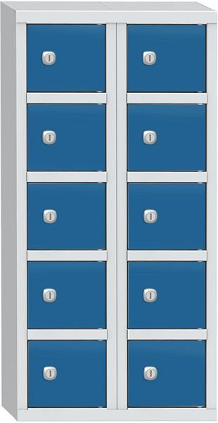 Deskin Wertfachschrank mit 10 Fächern, Korpus Lichtgrau RAL7035, Türen Lichtblau RAL 5012, H 780 x B 390 x T 200 mm, Zylinderschloss, 358057