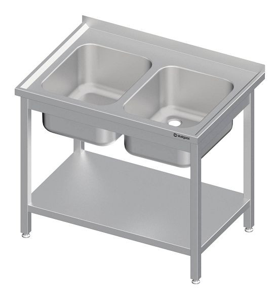 Stalgast Spültisch mit Grundboden, 1500x600x850 mm, mit zwei Becken links, mit Aufkantung, verschweißt, VST15603LA
