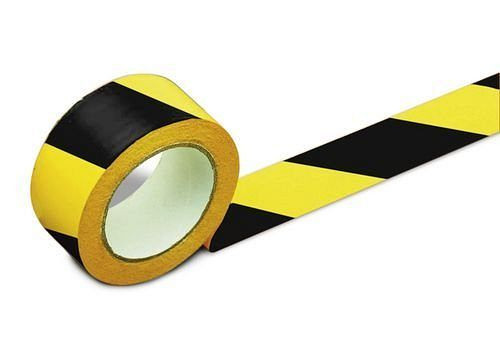 DENIOS Bodenmarkierband, 50 mm breit, gelb / schwarz, VE: 2 Rollen, 157-694