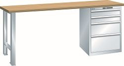 LISTA Werkbank 27x36E (BxTxH) 1500x800x850mm Buche KEY Lock, Lichtgrau, 4 Schubladen, Fronthöhen: 100-300 mm, 59.009.020
