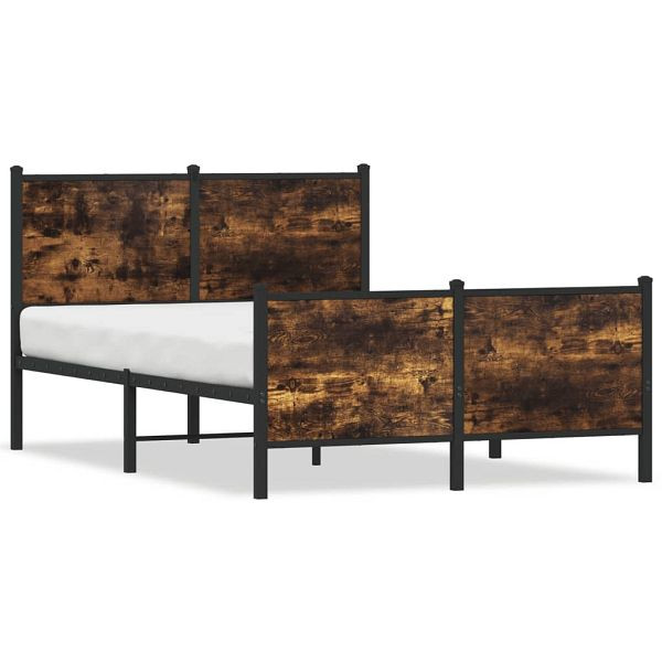 vidaXL Bettgestell mit Kopf- und Fußteil Metall Räuchereiche 120x190cm, 4007682
