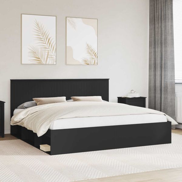 vidaXL Bettrahmen Schwarz 200 x 200 cm Massives Kiefernholz, 3410966