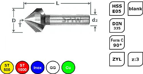 SPPW Kegelsenker HSS-E05 90° z:3 Form C L: 71 Ø31,0, 1546003100