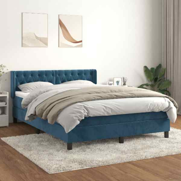 vidaXL Boxspringbett mit Matratze Dunkelblau 140x190 cm Samt, 3131139